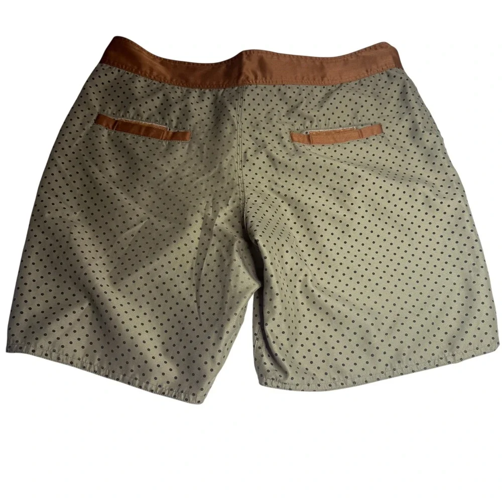 Old Fame Mens XL Polka Dot Board Shorts Swim Trunks Tan Brown Drawstring‎